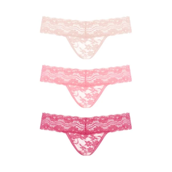 Rose Thongs Set 3 Pcs -Pink-S/M